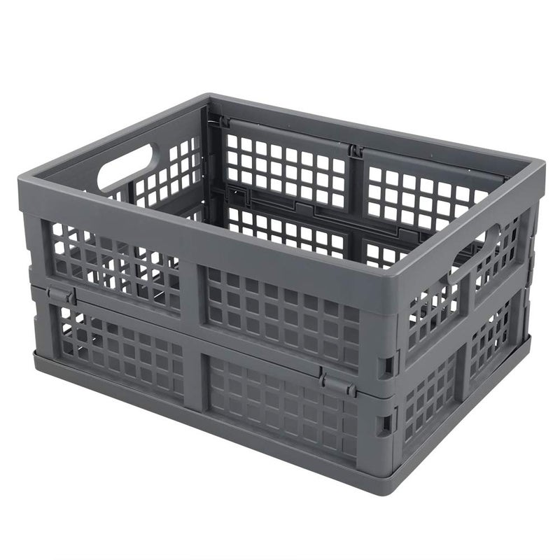Ramddy 1 Pack 16 Quart Collapsible Crate, Plastic Folding Storage Basket Bins, Grey - Image 1